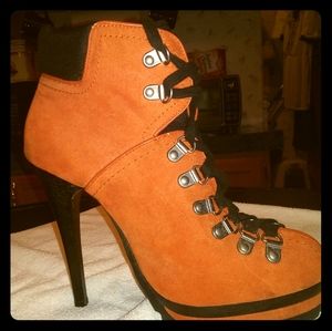9.5 Orange NWOT STILLETTO LACE UP BOOTS